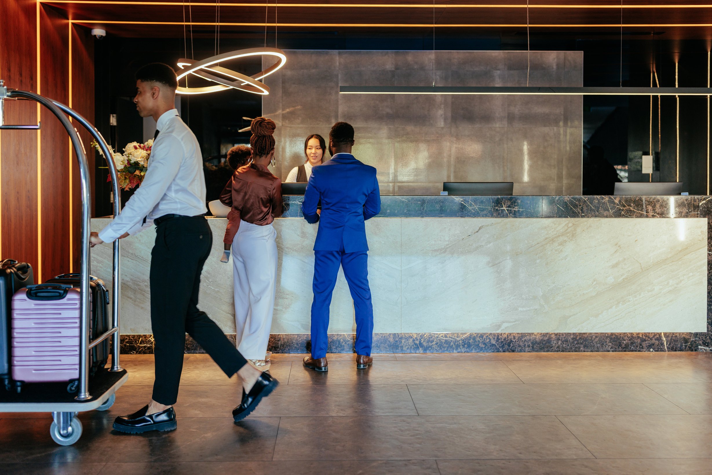 Busy hotel lobby.